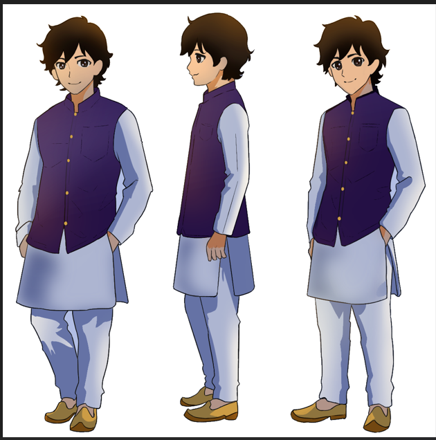 Colored character design turnaround